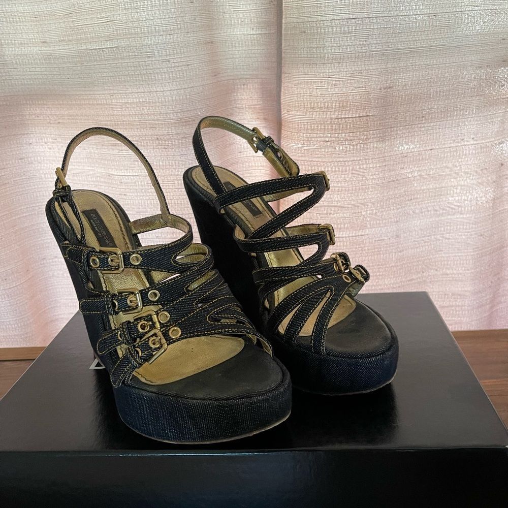 Dolce & Gabbana Zeppa Denim Wedges in Blu Jeans